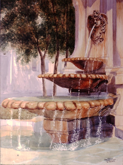 Fuente de Madrid Acuarela Papel Paisaje