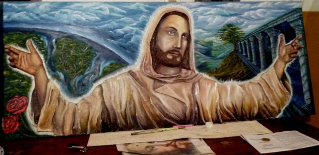 Jesus entre cielo y tierra Oil Panel Figure Painting