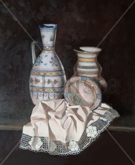 BODEGON CON CERAMICA Oil Panel Still Life Paintings