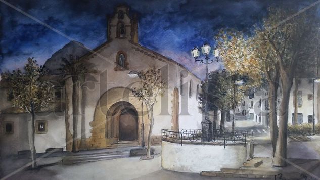 Nit en la placeta del convent, Xàbia Watercolour Paper Landscaping