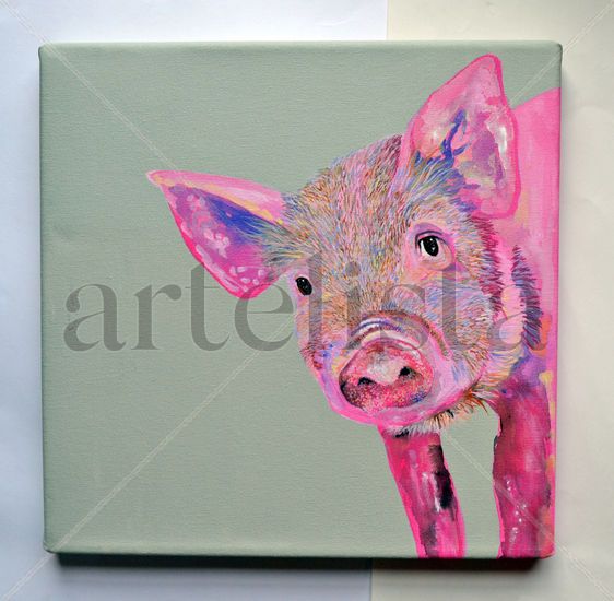 Cerdito Acrílico Lienzo Animales