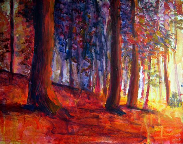 bosque de pinos con luz vespertina Acrylic Others Landscaping