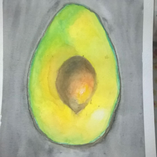 Half Avocado Watercolour Paper Still Life Paintings