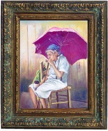 la abuelita fumando Oil Canvas Landscaping