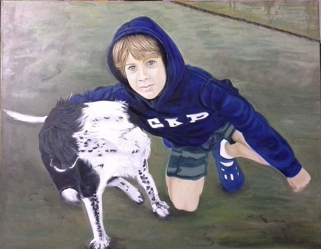 Valentino con perro Oil Canvas Portrait