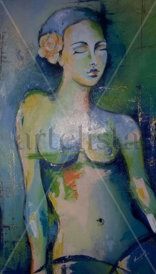 Women's blue Acrylic Textile Nude Paintings