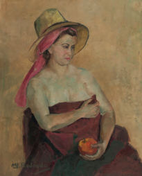 Mujer con naranja