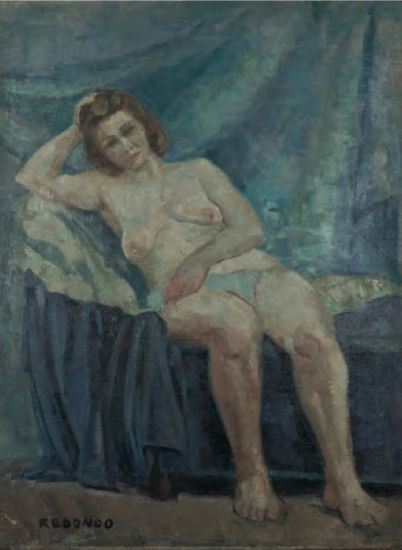 Modelo sentada en azul Óleo Lienzo Retrato