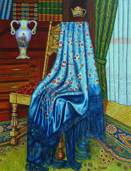 Tela azul apoyada...