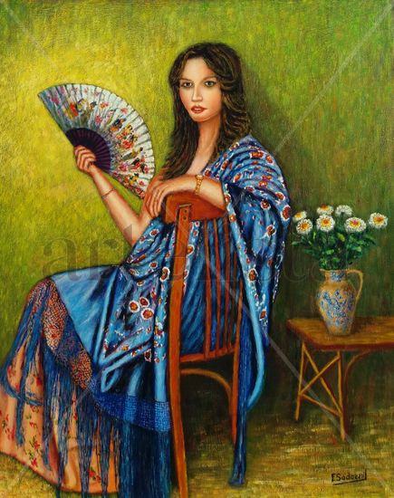 La dama y el abanico Oil Others Figure Painting