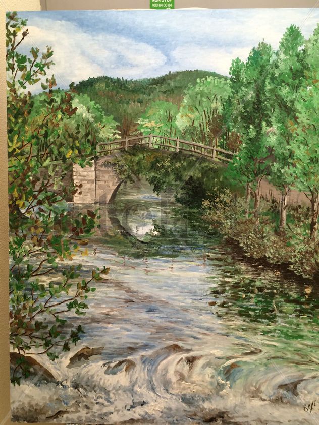 puente, paisaje, rio