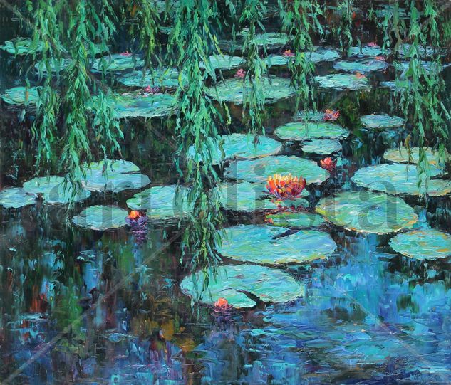 NENÚFARES 1-Pensando en Monet. Óleo Lienzo Paisaje