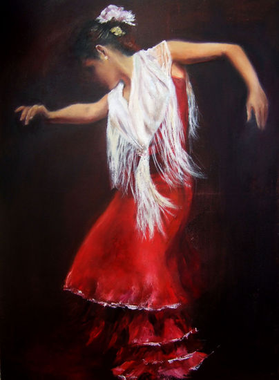 Bailarina de Flamenco Oil Canvas Figure Painting