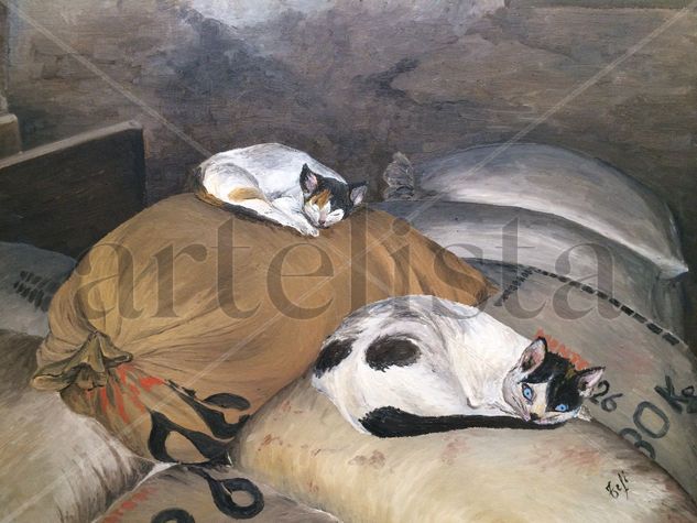 gatos Oil Canvas Animals