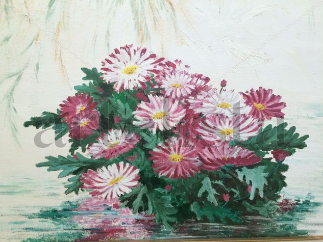 crisantemos en el agua Oil Canvas Floral Painting