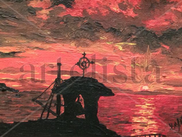 anochecer en el campanario Oil Card Marine Painting