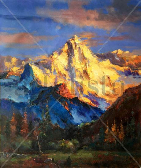 Splendid golden mountain 060 Oil Canvas Landscaping