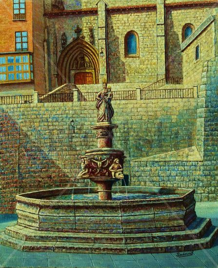 Fuente en plaza Santamaría de Burgos Oil Canvas Others