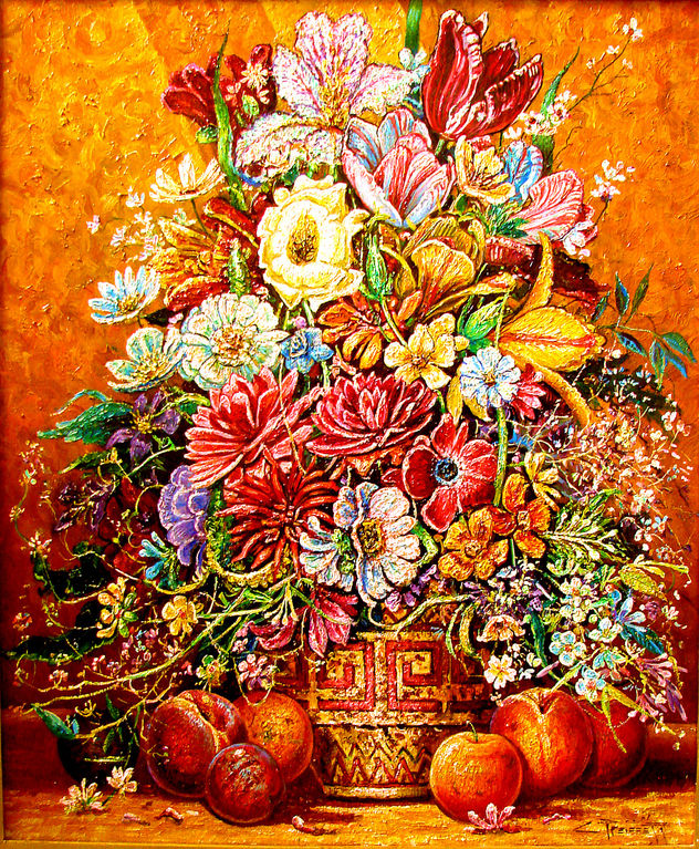 bouquet de flores en una vasija americana