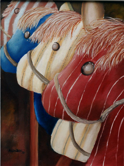 Caballitos de Trapo Oil Panel Figure Painting