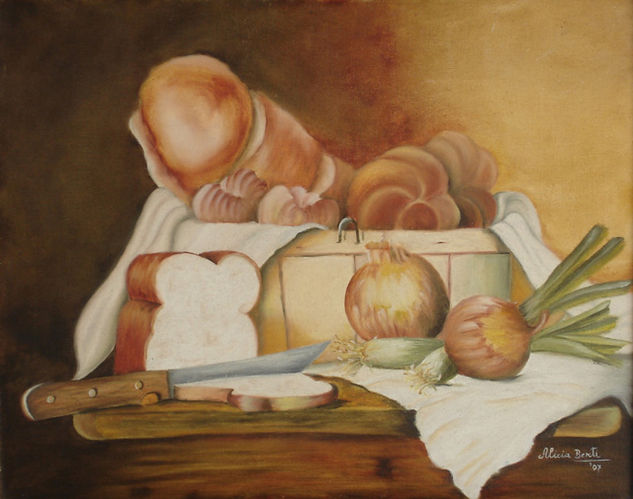 Pan y cebolla Oil Canvas Still Life Paintings