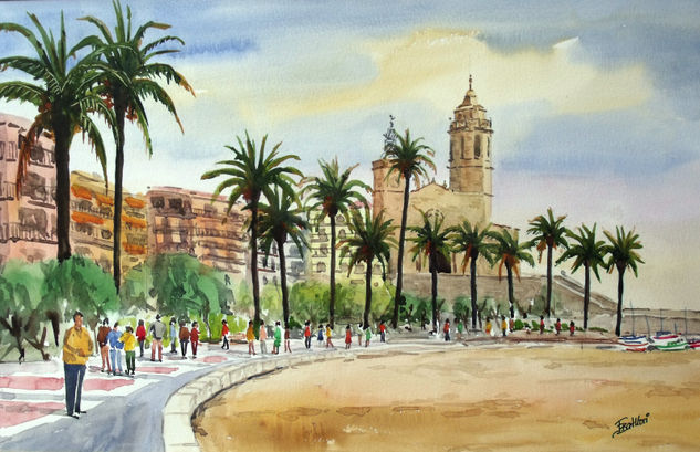 SITGES (BARCELONA) Acuarela Papel Paisaje