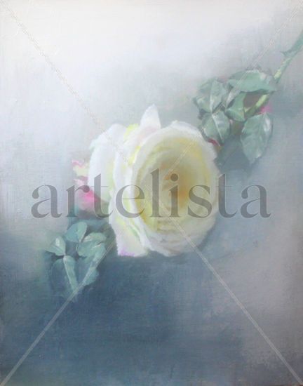 Rosa blanca Oil Panel Floral Painting