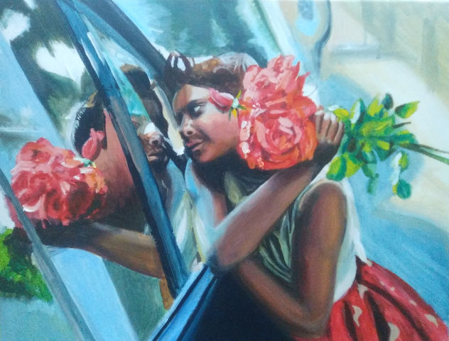 Niña india vendiendo rosas