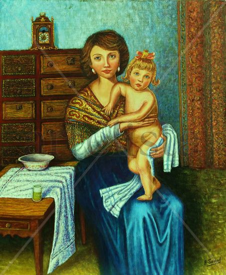 Madre e hija Oil Canvas Figure Painting