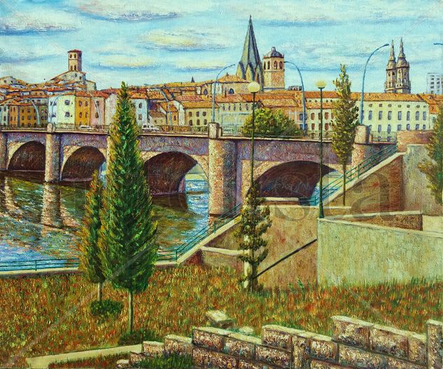 Puente de piedra de Logroño Oil Canvas Landscaping