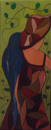 Mujer y pájaro Mixed media Canvas Figure Painting