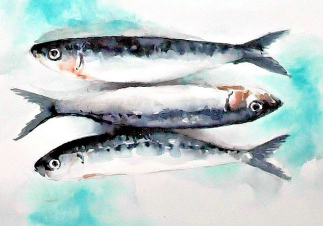 "sardinas" Watercolour Paper Still Life Paintings