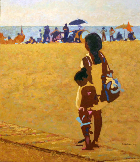 San José Playa Oil Panel Figure Painting