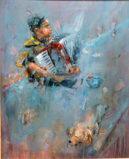 MUSICO CALLEJERO Media Mixta Lienzo Retrato