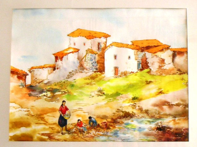 Launderers In The Andes Watercolour Card Landscaping