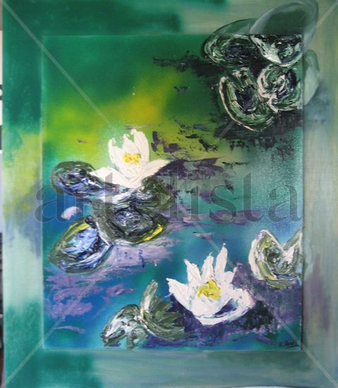 Nenúfares Mixed media Panel Floral Painting