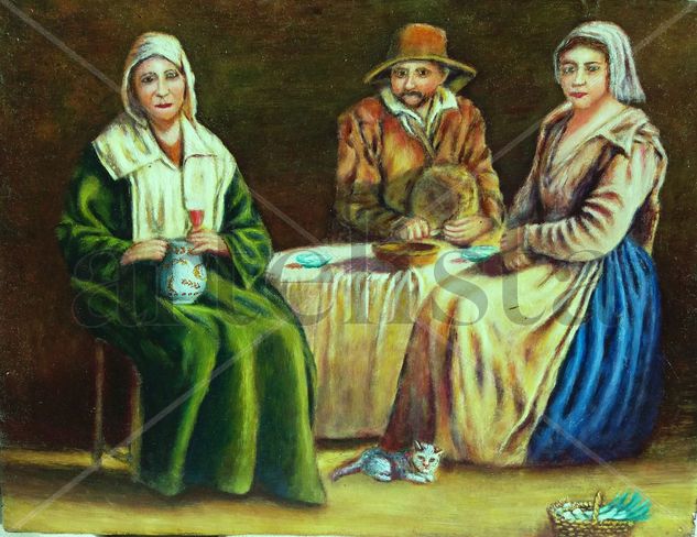 Familia Oil Textile Figure Painting