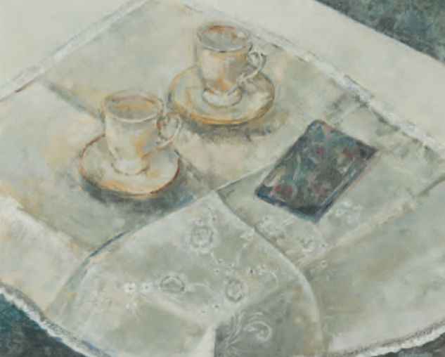 Tazas y mantel Oil Canvas Still Life Paintings