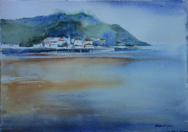 Mundaka Acuarela Papel Paisaje