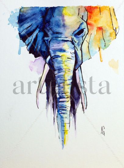 Elefante-acuarela Watercolour Paper Animals