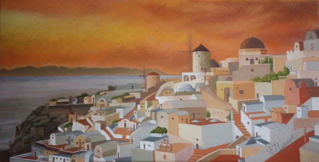 Atardecer en Oia Pastel Tabla Paisaje