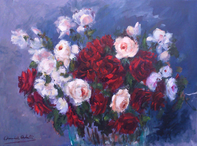 White and red roses Óleo Lienzo Floral