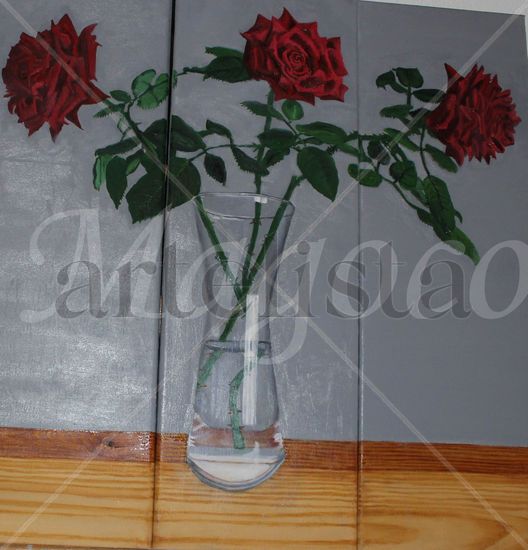 Mis tres rosas del jardin Oil Canvas Floral Painting