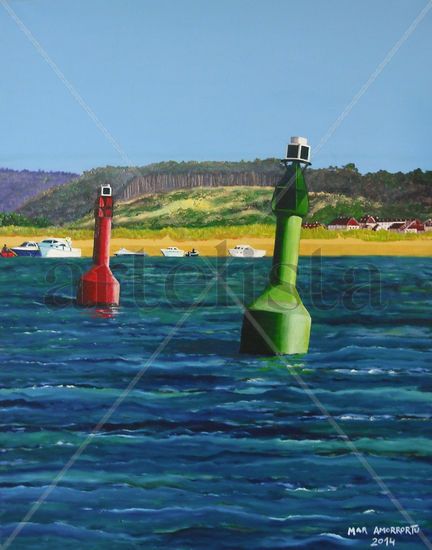 Boyas en el mar Oil Canvas Marine Painting