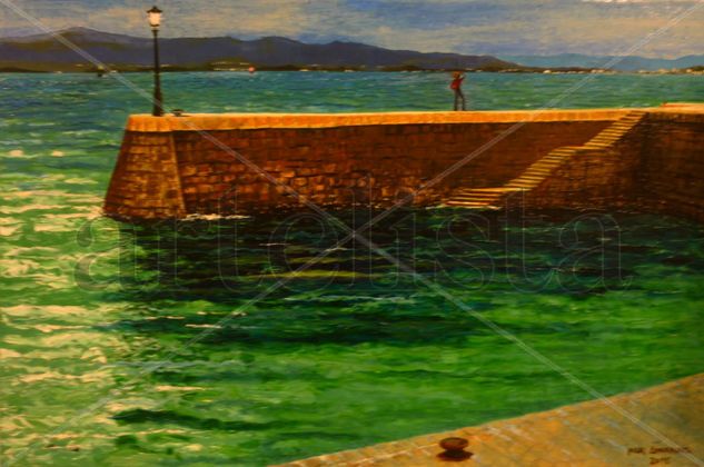 Espigon con farola Oil Canvas Marine Painting