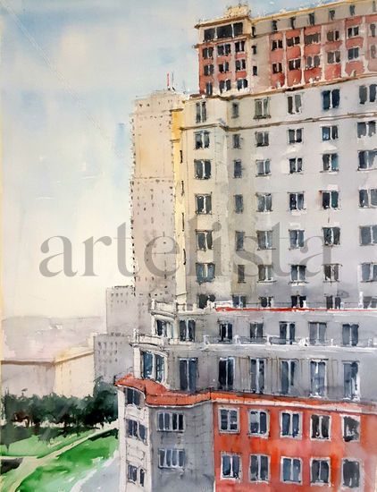 Edificio España Acuarela Papel Paisaje