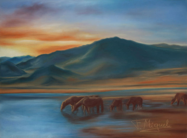 Caballos junto al lago Pastel Paper Landscaping