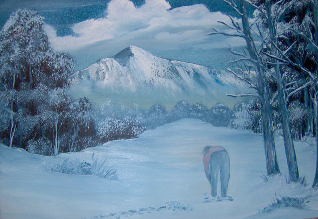 Home a la neu..  Hombre en la nieve.. Acrylic Paper Landscaping