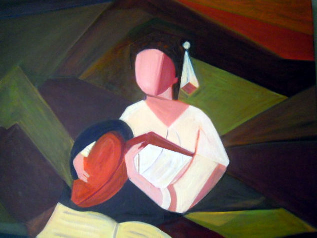 TOCANDO EL LAUD Oil Canvas Figure Painting