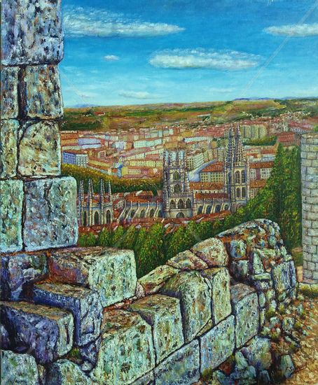 catedral desde el muro del castillo burgos Oil Textile Landscaping